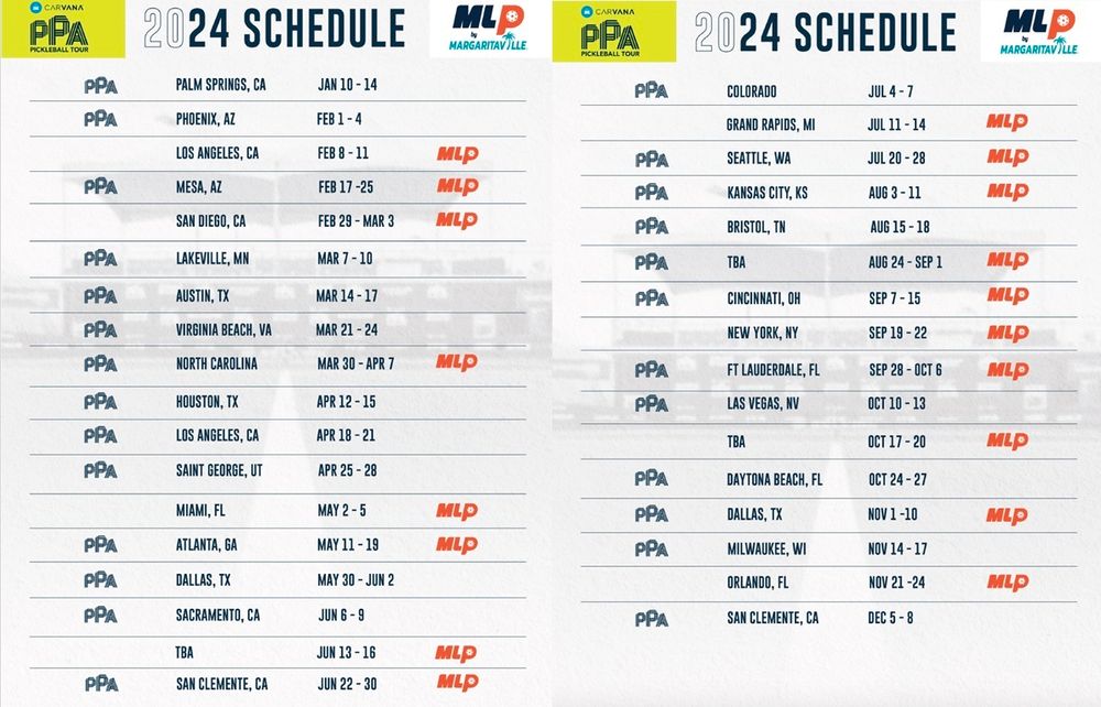 MLP and PPA Tour Release 2024 Combined Events Calendar